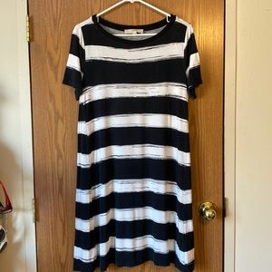 Black and white striped A line cotton dress